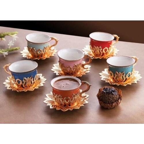 COLORFUL TULIP DESIGN SILVER COLOR CUPS FOR SIX