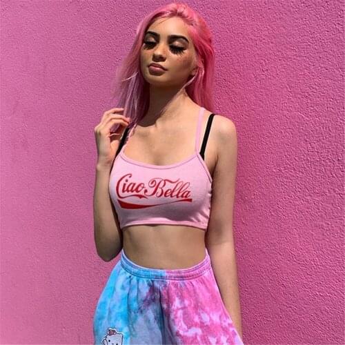 Summer Women Letter Printed Crop Tops Sexy Pink Spaghetti Straps Camis Sleeveless Tanks Tees 2021 Hottie Clothing
