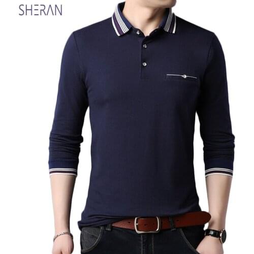 High Quality Men long Sleeve Solid Tshirt Cotton Spring Autumn Middle-aged Lapel Hedging Business T-shirt Plus Size M-5XL Tops