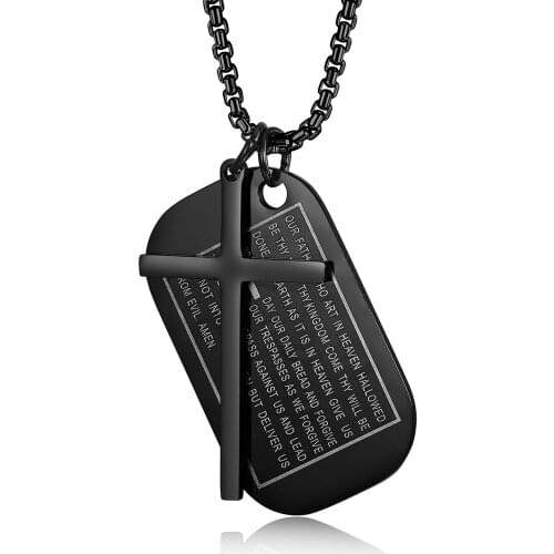 BONISKISS Mens Necklaces Male Stainless Steel Dog Tags Jewelry Free Engrave New Trendy Cross Pendant Chian Necklaces