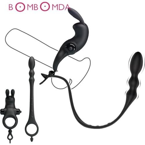 2 in1Male Vibrator ing Penis Ring With Dildo Anal Plug Adults Sex Toys For Men Cock Rings Anal Beads Vibrator Prostate Massager