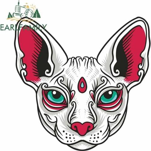 EARLFAMILY 13cm x 11.6cm for Sphynx Cat Face Surfboard Car Stickers Scratch-proof Custom Printing Waterproof Decal for Vehicle