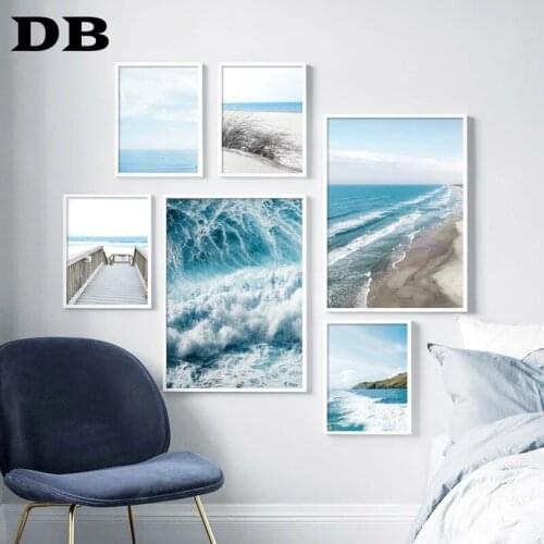 Blue Sea Wave Beach Bridge Seaside Plants Nordic Posters And Prints Wall Art Canvas Painting Wall Pictures For Living Room Decor
