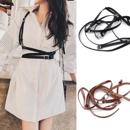 New Fashion Punk Women PU Leather Harness Belts Gothic Metal Buckle Bondage Waist StrapsRock Stylish Accessories
