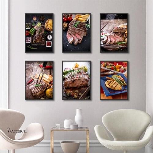 Kitchen Posters Nordic Modern Home Decoration Canvas Painting Steak Prints Hd Wall Art Food Modular Picture for Restaurant