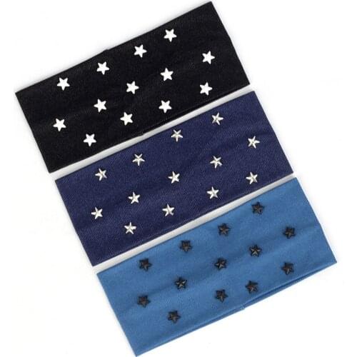 Casual Women Headband Fashion Denim Flat Stretchy Hairband For Female Star Accessories Girls DIY Hair Band with Applique Elastic