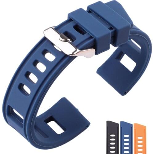 Rubber Watch band Strap 20mm 22mm Orange Blue Black Women Men Waterproof Soft Silicone Watchbands Bracelet With Polished Buckle
