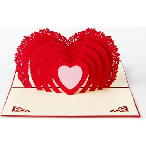 Romantic Paper 3D Laser Popular Up Greeting Gift Cards Valentines Day Postcards Wishes Couple Etiquette Kraft