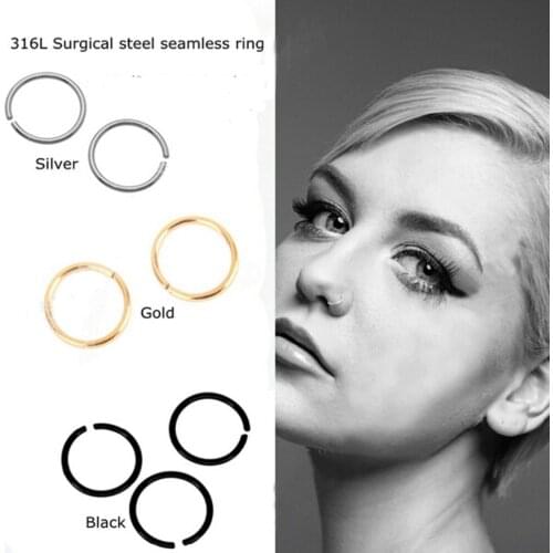 Showlove 15pcs 316L Surgical Steel Nose Ring Septum Hoop Seamless Rings Steel Anodized Gold Black 3 colors Fake Nose Pircing
