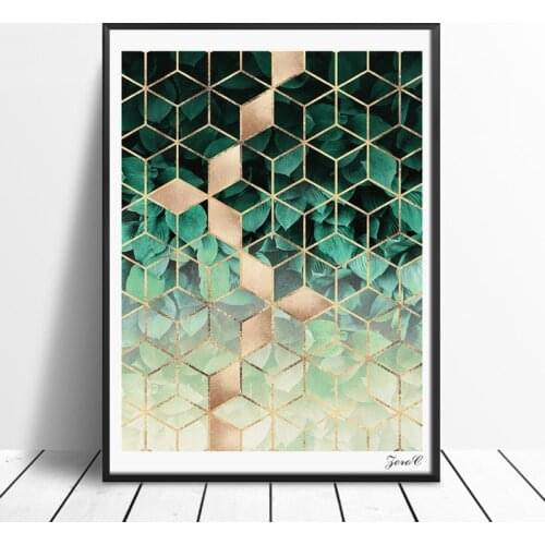 Nordic Geometric Art Posters and Prints Leaves Cubes Wall Art Canvas Painting Pictures For Living Room Abstract Home Decor