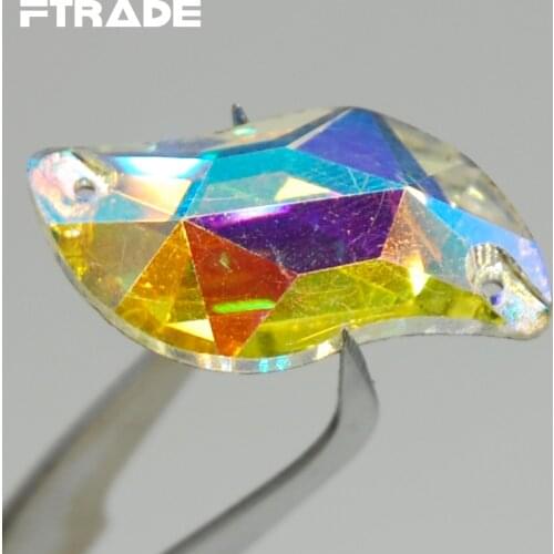 6x12mm 10x20mm 15x30mm Glass Sew-on Rhinestones Clear AB Crystal Flatback S Shape 2 holes Sewing Beads Strass For Dress Clothes