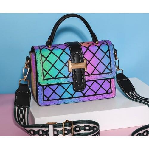 New Fashion Shinning Blocks Hologram Shoulder Bags Collapsible Luminous PU Geometric Handlebag Small Flap Phone Bag