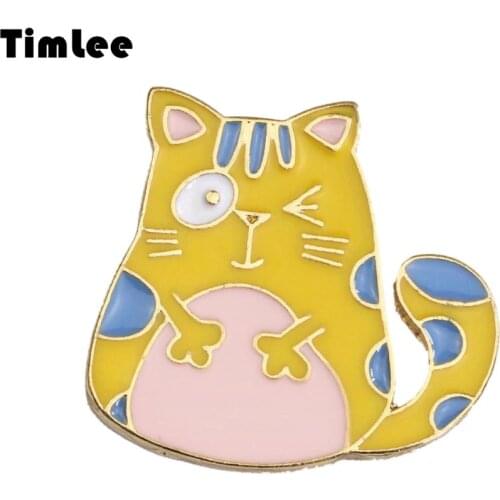 Timlee X311 Cartoon Cute Cat Leaf Design Metal Brooch Pins Wholesale