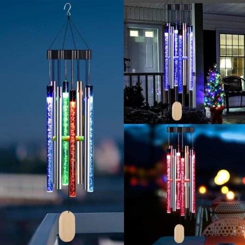 Solar Wind Chime Lamp Outdoor Light Colorful Bubble Column Wind Chime Garden Decoration Landscape Light Home Decor