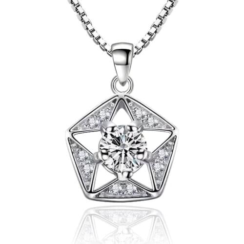Utimtree Charm Womens Necklaces Jewelry Silver Chain Five Star Shape Hollow Out Cubic Zirconia Wedding Necklace for Brides Gifts