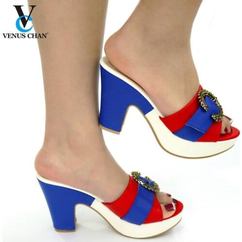 2021 Fashion Pretty Women Shoes in Blue Color Elegant Style Slingbacks Slipper with Shinning Crystal for Party