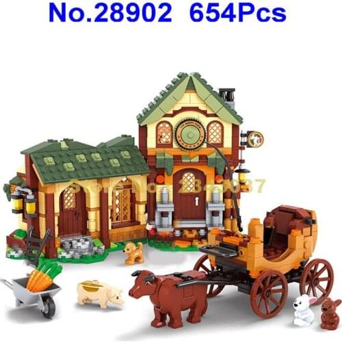 28902 654pcs Farm Animal Carriage House 3 Building Blocks Toy