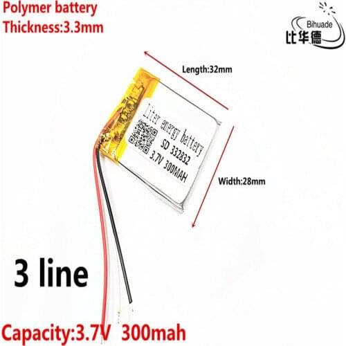 3 line Good Qulity 3.7V,300mAH,332832 Polymer lithium ion / Li-ion battery for TOY,POWER BANK,GPS,mp3,mp4