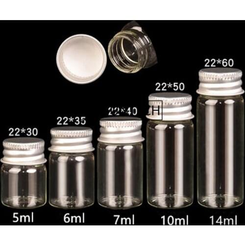5ml 6ml 7ml 10ml 14ml Clear Glass Container With Aluminum Cap Small Glass Bottle With Screw lids for Essential Oil Use F1755