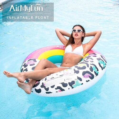 AirMyFun Inflatable Rainbow Leopard Giant Pool Float, Swim Ring Pool Float Inflatable Rafts, Water Rafts Inflatable Inner Tube