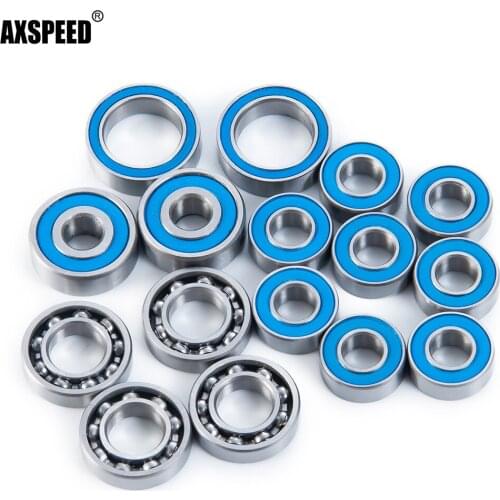 AXSPEED 16Pcs for 1/10 SCX10 II Ar44 Axle Front & Rear Bearing Kit Chrome Steel Rubber Sealed Ball Bearing RC Car Upgrade Parts