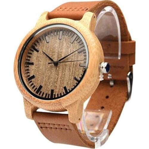 Bamboo Wooden Watches for Men and Women Quartz Leather Strap Fashion Casual Watches