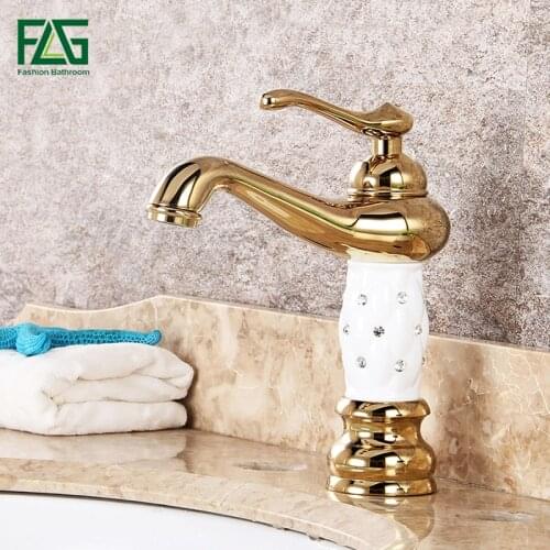 Free Shipping Bathroom Basin Gold Faucet, Brass with Diamond/Crystal Body Tap New Luxury Single Handle Hot and Cold Tap 100088