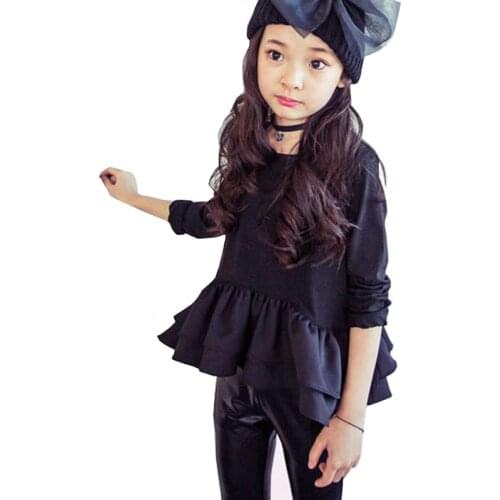Baby girls blouses kids spring cotton long sleeve black apricot shirts children casual tops patchwork ruffle blouse for 2-12 Yrs
