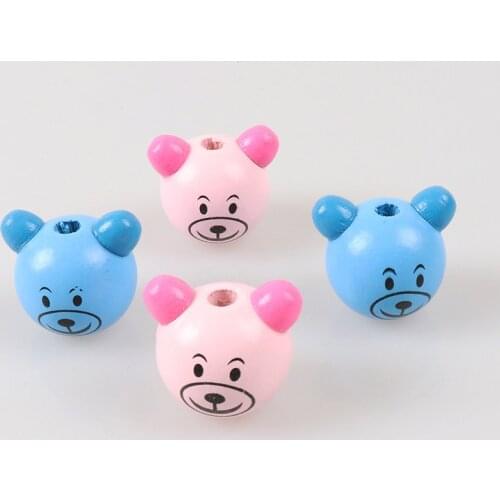 19x29mm 10pcs Blue and Pink Cute Kids Wood Beads 3D Bear cute Spacer Loose beads Fit kids Handmake DIY Accessory