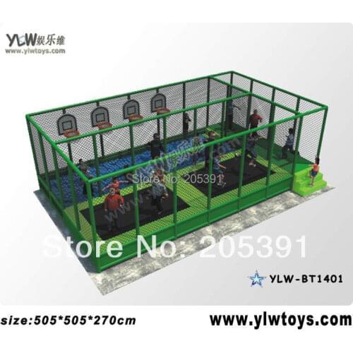 Children indoor playground trampoline park with basket and pool