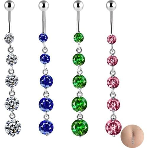 FHJEWE G23 Titanium Steel Belly Button Ring Charming Crystal Pendant Belly Piercing Dangle Navel Piercings Earrings Body Jewelry