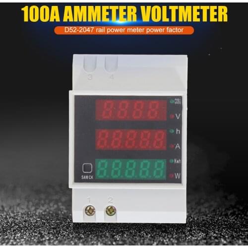 D52-2047 Din Rail Ammeter Voltmeter Active Power Factor Time Energy Voltage Test Easily Carrying Lightweight Gadgets