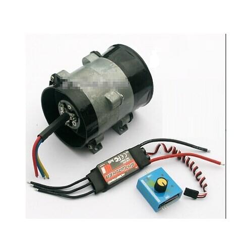 Metal ducted three-phase brushless DC motor. High-speed turbo fan blades