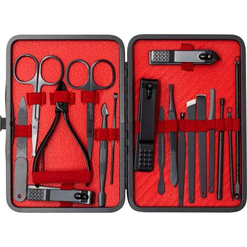 Hoi 7-18 pcs Professional Pedicure Manicure Kit Nail Clipper Kit Nail File Trimmer Eyebrow Shaving Nose Hair Cutting Tool