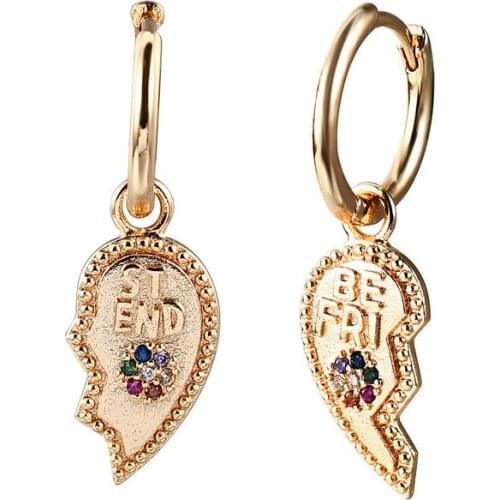 New Simple Design Classic Friendship Earring Pendant Multicolor Zircon BEST FRIEND Earings Jewelry Gifts