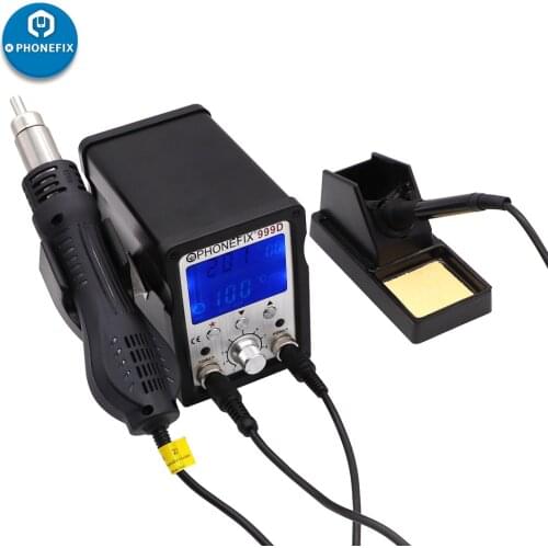PHONEFIX 999D Soldering station 60W soldering iron 750W hot air gun bga rework station smd rework Electronic circuit repair tool