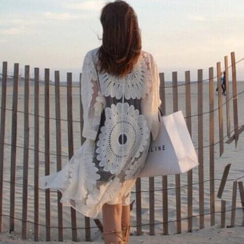 Beach Cover Up Floral Embroidery Bikini Cover Up Swimwear 2021 Women Robe De Plage Beach Cardigan Bathing Suit Cover Ups