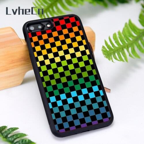 LvheCn Rubber Phone Case Cover for iPhone 6 6S 7 8 Plus X XS XR 11 12 Mini Pro Max Colourful Checkered Squares Pattern Camo