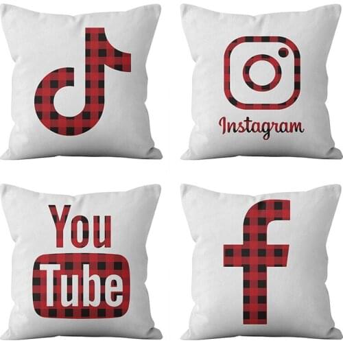 Christmas Decor Throw Pillow Case Tartan Social App Logo Print INS Cushion Covers for Home Sofa Chair Decorative Pillowcases