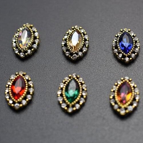 10 Pcs/Lot Marquise Ancient Gold Crystal Nail Rhinestones 3D Horse Eye Design Decorations Strass Nail Art AccessorySupplies