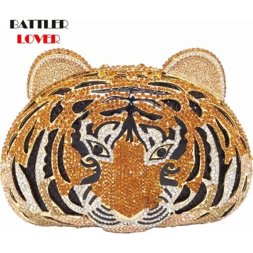 Bags for Women Tiger Face Rhinestone Women Handbags Crystal Bag Evening Metal Clutches Purse Hollow Out Diamond Wedding Clutch