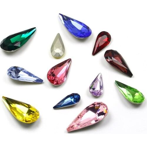 Tear Rop K9 Glass Crystal Rhinestones Pointback Glue On Garment Crafts Jewelry Accessories Nail Art Fabrics For Sewing Clothes