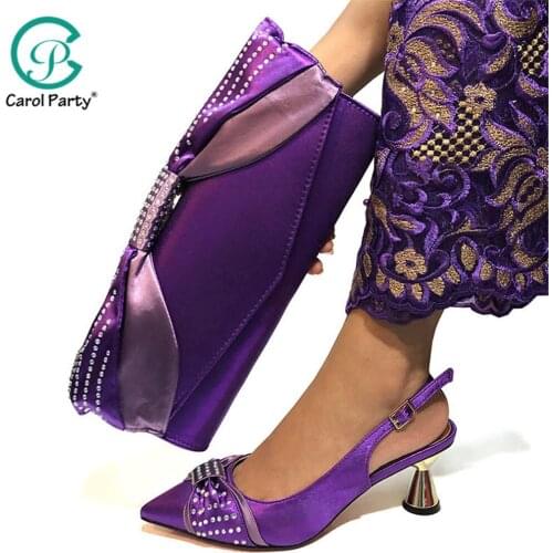High Quality Purple Color African Designer Shoes And Bag Set To Match Italian Party Shoes With Matching Bags Set