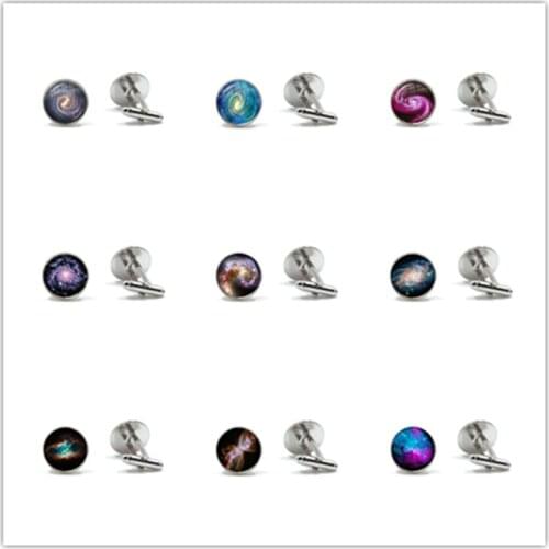 New Fashion Nebula Galaxy Cufflinks Space Universe 16mm Glass Cabochon Cuff Button For Male Gentleman Shirt Wedding Gift