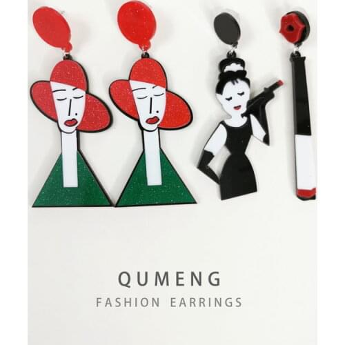 QUMENG Humanoid Earrings Halloween Cartoon Jewelry Personality cute Acrylic Stud Earrings for Women Factory direct sales