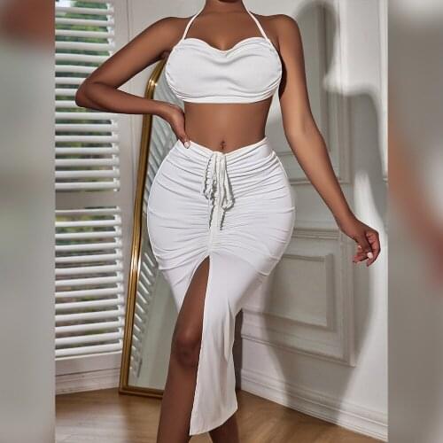 Skirts Set Woman Split Two-Piece Hip Skirt Two-piece Set Sexy Crop Top And Irregular Pleated Skirt 2 Piece Suspender Suits