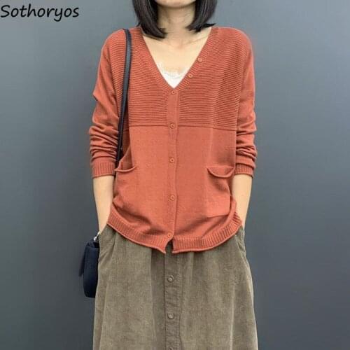 Women Cardigans Solid Long Sleeve Fashionable Simple Daily Ulzzang Elegant Temperament Female Knitted V-neck Plus Size S-3XL New