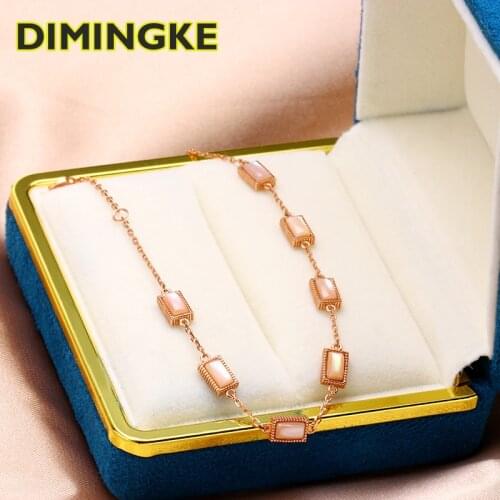DIMINGKE Rectangular Shell Bracelet S925 Sterling Silver Woman Jewelry Wedding Party Lover Gift 17 CM