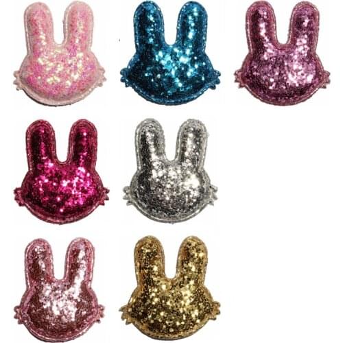 120PCS 7color Newborn Vintage Rabbit Ears Appliques for Garments Decoration Fashion Glitter Nonwovens Felt Bunny Ears Patches