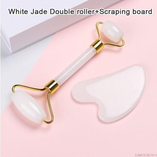 2Pcs/Set Jade Roller Gua sha Board Anti Aging Face Massage Beauty Care Slimming Tools